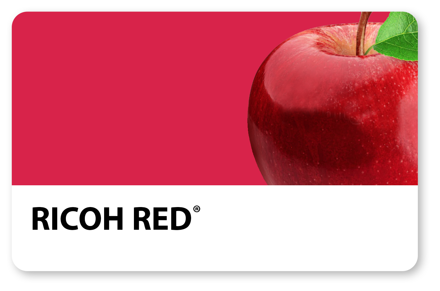 An apple with a red background with Ricoh Red text at the bottom