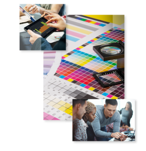 Ricoh Solution Collage with color swatches and employees working