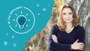 Kyla Nething from Ricoh alongside a lighted bulb Icon with In the spotlight text